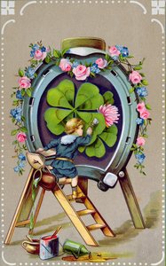 German Postcard depicting Good Luck Charms, sent from Hungary on 21st May 1911 by German School
