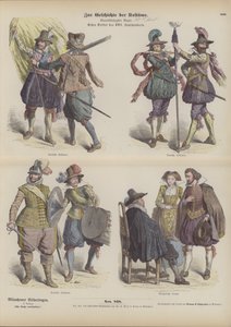 German military and bourgeois costumes, early 17th Century by German School