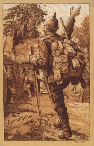German Soldier Carrying Mail Receiving a Warm Welcome on His Return to His Unit