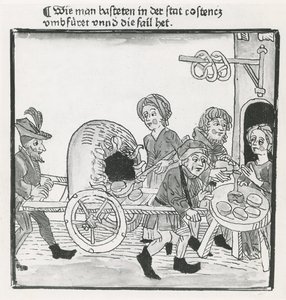 Hawker of Pancakes and Pretzels, during the Council of Constance in 1417, after an incunabulum, c.1485 by German School