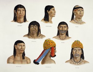 Heads of South American Indians, from Travels in Brazil by German School