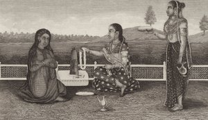 Hindu veneration of the dead, India. Illustration for Bilder-Atlas by German School