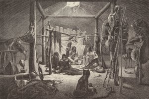 Hut of North American Indian chief (engraving) by German School