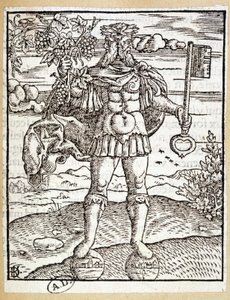 Janus (with a key in one hand and a vine branch in the other) - Germany by German School