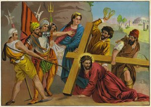 Jesus falling under the weight of his Cross on the way to his Crucifixion