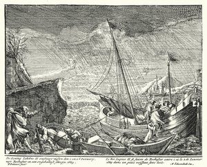King James II flees England, leaving Rochester in a small boat by German School