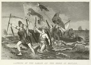 Landing of the Saxons on the shore of Britain by German School
