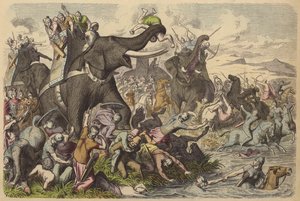 Macedonians using War Elephants in a Battle with the Dacians and Sarmatians by German School