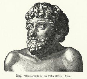 Marble Bust of Aesop, Ancient Greek Fabulist (litho) by German School