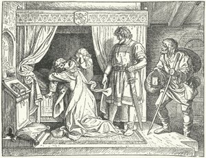 Margaret of Sicily, daughter of the Holy Roman Emperor Frederick II, leaving her sons after discovering the adultery of her husband, Albert the Degenerate, Margrave of Meissen by German School