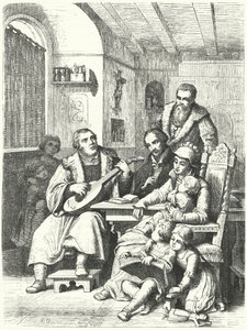Martin Luther at home with his family by German School