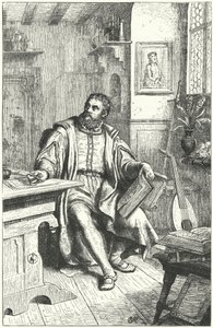 Martin Luther translating the Bible into German (engraving)