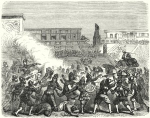 Massacre of Aztec warriors and nobles at Cholula by the Spanish conquistadors of Hernan Cortes
