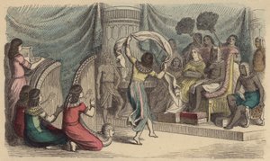 Musicians and dancers performing before the Pharaoh in Ancient Egypt by German School
