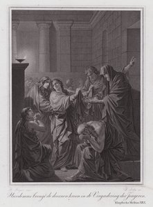 Nicodemus Brings the Crown of Thorns into the Assembly of Young People (engraving) by German School