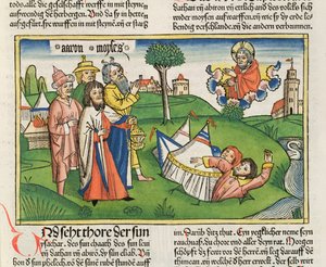 Numbers 16:32 The Earth swallows the rebels Dathan and Abiram, from the Nuremberg Bible