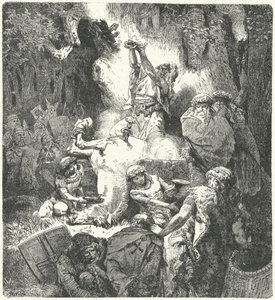 Pagan Lithuanians making offerings in a sacred grove by German School