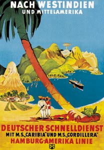Poster advertising Hamburg-Amerika Linie routes to the West Indies and Central America