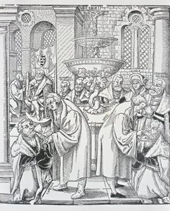 Reformers Martin Luther and Jan Hus Administering Communion by German School