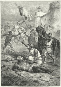 Robert of Normandy recognises his father, William the Conqueror, after unhorsing him in battle by German School