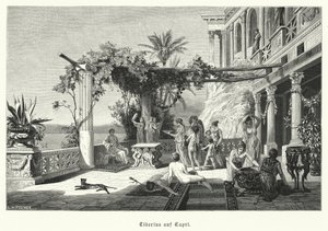 Roman Emperor Tiberius on the island of Capri by German School