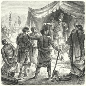 Roman consul Titus Manlius Torquatus condemning his son to death for leaving his post in battle by German School