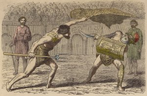 Roman gladiators: a retiarius fighting a Samnite