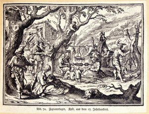 Rural people in the Middle Ages. German engraving of the 18th century. Anonymous. Bibl. of the Deco Arts. by German School