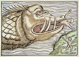 Sea monster consuming human victim by German School