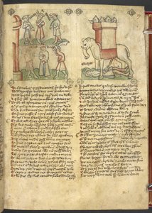 King Codrus gives himself up to be killed for his people, and Eleazar Maccabeus stabbing the elephant and being crushed by it, from 