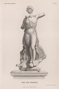 Statue of Nike, Ancient Greek goddess of victory, by Paionios, excavated at Olympia, Greece by German School