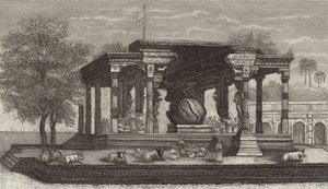 Statue of the sacred bull Nandi in a Hindu temple in Tanjore, India (engraving) by German School