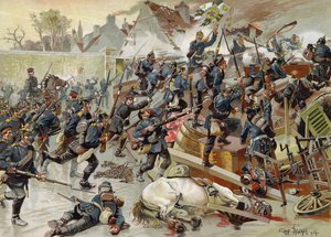 Storming of the great barricade at the entrance to Le Bourget by the Queen Elisabeth 3rd Regiment of Grenadier Guards, Franco-Prussian War, 30 October 1870 by German School