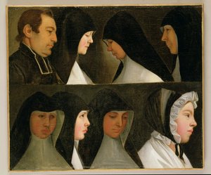 Study of Nuns, a Novice and an Abbot by German School