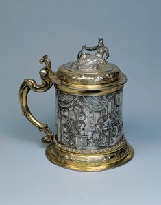 Tankard, the Body Chased with a Scene Representing Alexander and the Legend of the Gordian Knot, Danzig, c.1680 by German School