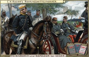 The Battle of Sedan, War of 1870: General Otto von Bismarck, King of Prussia escorted Emperor Napoleon III by German School