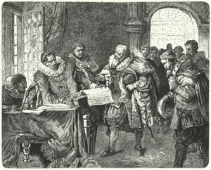 The Holy Roman Emperor Rudolf II granting Bohemian Protestants greater religious freedom in his Letter of Majesty by German School