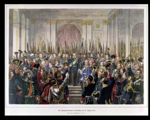 The Proclamation of Wilhelm as Kaiser of the new German Reich, in the Hall of Mirrors at Versailles on 18th January 1871, 1871 by German School