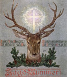 The Stag of St. Hubert (655-727), cover illustration from a hunting journal, 1908