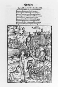 The Trojan horse. Aeneid. Xylography by Sebastian Brant by German School