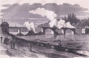 The defence of Paris-burning the Bridge of Asnieres by German School