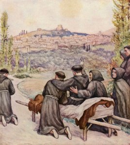 The Dying St Francis Blessing the Town of Assisi by German School