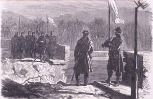 The peace negotiations-a meeting at the Bridge of Sevres, Cassells History of the War between France and Germany published by Cassell and Company Limited, c.1890 by German School