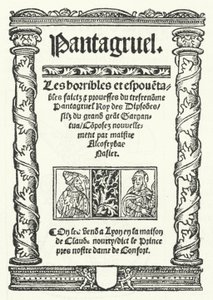 The title page from the oldest known edition of Pantagruel, a novel by Francois Rabelais by German School