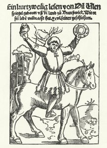 Till Eulenspiegel depicted with owl and mirror by German School