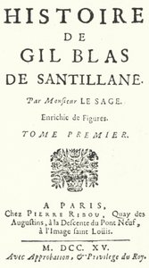Title Page of the First Edition of Gil Blas by the French Novelist and Playwright Alain-Rene Lesage, Published in 1715 (engraving) by German School