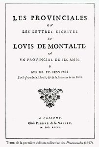 Titlepage of Les Provinciales by Blaise Pascal, Amsterdam, 1657