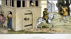Unfaithful wife receiving her lover through a backdoor after her husband