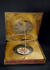Universal solar clock made of copper, gold brad, glass and paper made in Germany. Early 17th century by German School
