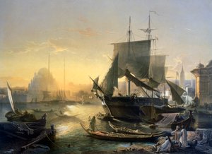 View of Shipping on the Bosphorus at Sunset
